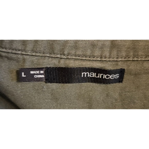 Maurices woman SZ L Long Military Green Vest Pockets Cinched Waist Grunge Cotton - Picture 5 of 7